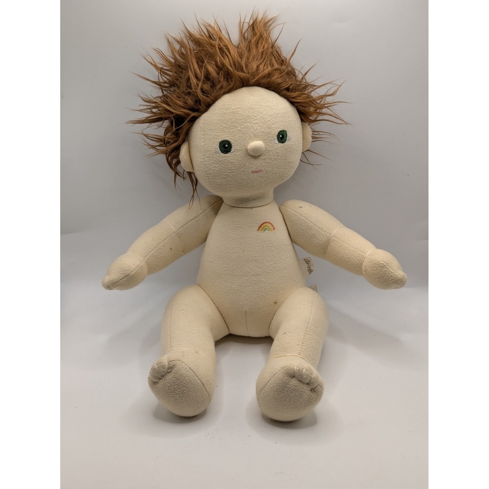 Olli Ella Dinkum Doll Plush Sprout Brown Hair‎ Rainbow Embroidered Soft Toy Doll